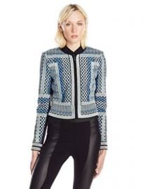 Amazoncom BCBGMAXAZRIA Womenand39s Duke Embroidered Jacket Clothing at Amazon