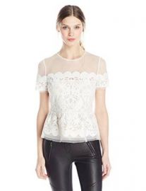 Amazoncom BCBGMAXAZRIA Womenand39s Kasandra Scalloped Burnout-Peplum Top Clothing at Amazon