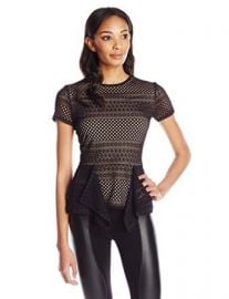 Amazoncom BCBGMAXAZRIA Womenand39s Vicktoria Stretch-Lace Peplum Top Clothing at Amazon