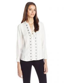 Amazoncom Rebecca Taylor Womenand39s Silk Long-Sleeve Chevron Embroidered Blouse Clothing at Amazon