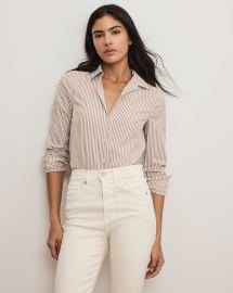 Amelia Poplin Shirt in Brown amp White Stripes at Veronica Beard