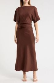Amelie Ruched Waist Linen Blend Dress at Nordstrom