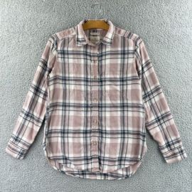 American Eagle Shirt Womens Small Boyfriend Fit Button Up Flannel Pink Plaid eBay at eBay