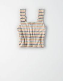 American Eagle Striped Square Neck Cropped Tank Top at American Eagle