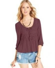 American Rag Lace Panel Peasant Top at Macys