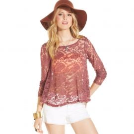 American Rag Long-Sleeve Lace Swing Top in Wild Ginger at Macys