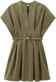 American Style Texture Waist Cinching Slimming A-Line Skirt Waist Cinching Short Dress at Amazon