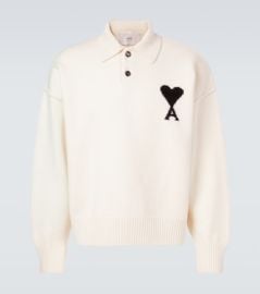 Ami Paris Ami de Coeur Virgin Wool Polo Sweater in white at Mytheresa