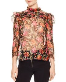 Amina Floral-Print Metallic-Stripe Top by Sandro  at Bloomingdales