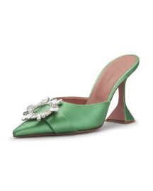 Amina Muaddi Begum Satin Crystal Buckle Mules at Neiman Marcus