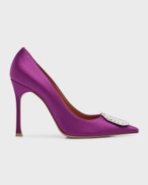 Amina Muaddi Camelia Satin Crystal Ornament Pumps at Neiman Marcus