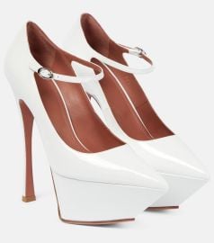 Amina Muaddi Eva Plateau 150 Leather Platform Pumps in White at Mytheresa