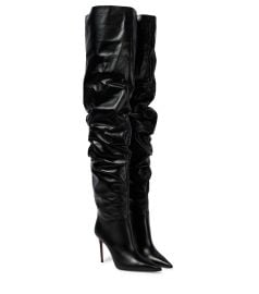 Amina Muaddi Jahleel leather over the knee boots at Mytheresa