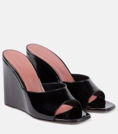 Amina Muaddi Lupita Leather Wedge Mules at Mytheresa