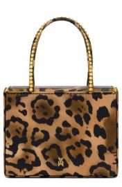 Amina Muaddi Superamini Gilda Leopard Print Top Handle Bag in Leopard Light Topaz Crystals  at Nordstrom