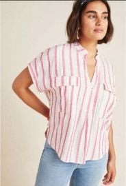 Amira Striped Linen Top at Anthropologie