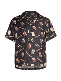 Amiri Dupont Falling Cigarette-Print Silk Short-Sleeve Shirt  SaksFifthAvenue at Saks Fifth Avenue