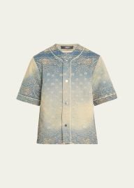 Amiri Mens Faded Bandana Jacquard Denim Baseball Shirt - at Bergdorf Goodman