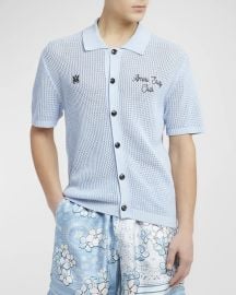 Amiri Menx27s Surf Club Crochet Polo Shirt at Neiman Marcus