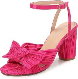 Amoji Women's Satin Block Heeled 3 Inch-4 Inch Sandal Bowknot Pleated Ankle Strap for Wedding Party Dress Shoes 302 at Amazon