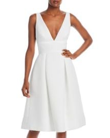 Amsale Faille V-Neck Fit-and-Flare Dress Bloomingdales at Bloomingdales