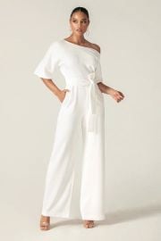 Ana Off Shoulder Belted Jumpsuit Off White at Alieva