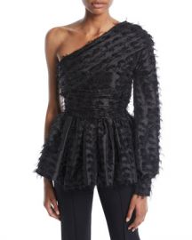 Anais Jourden Twinkle One-Sleeve Peplum Top at Neiman Marcus