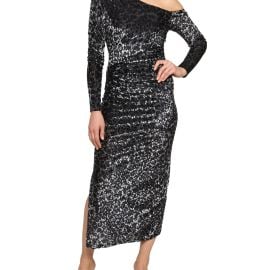 Anastasia Velvet Off-The-Shoulder Midi Dress in leopard burnout Ramy Brook at Ramy Brook
