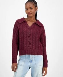 And Now This Cable Knit Pointelle Polo Sweater in Deep Cranberry at Macys