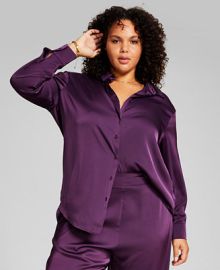 And Now This Trendy Plus Size Satin Button-Front Shirt Reviews - Tops - Plus Sizes - Macys at Macys