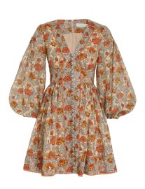 Andie Buttoned Mini Dress Dusty Blue Floral Online   at Zimmermann