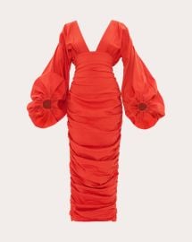 Andrea Iyamah Anida Gathered Stretch-Cotton Corset Midi Dress OLIVELA at Olivela