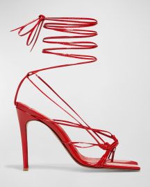 Andrea Wazen Mandaloun Patent Ankle-Wrap Sandals at Neiman Marcus