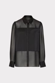 Andy Satin Combo Button Up Blouse in Black MILLY at Milly