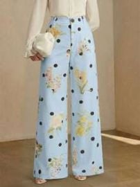 Anewsta Women's Fashionable High-End Polka Dot Floral Elegant Slimming Suit Pants, Suitable For Going Out, Party, Formal Occasions | SHEIN USA at Shein