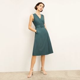 Angel Elegant Dress - Washable Wool Twill Blue Jade MMLaFleur at MM Lafleur