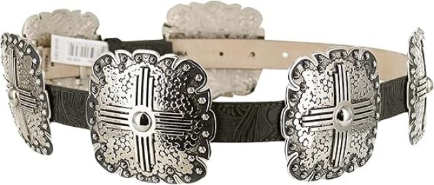 Angel Ranch Ladies Black Floral Embossed Leather Belt with Antique Silver Tone Square Conchos Removable Buckle at Amazon