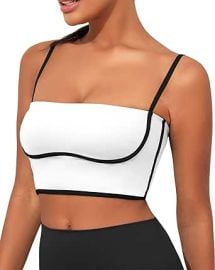 AngiMelo Womens Workout Tank Tops Square Neck Longline Sports Bra Support Crop Yoga Top Spaghetti Strap Built in Bras at Womens Clothing store at Amazon