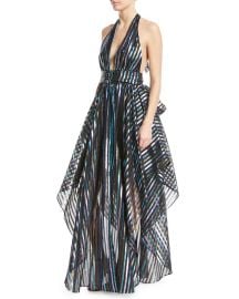 Angie Striped Organza Halter Gown by Milly at Orchard Mile