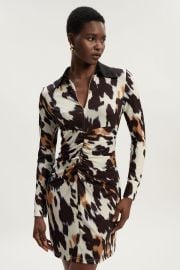 Animal Print Crepe Collared Mini Dress USA at Karen Millen