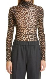 Animal Print Mesh Turtleneck Top at Nordstrom