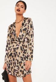 Animal Print Plunge Wrap Shift Dress by Missguided at Missguided