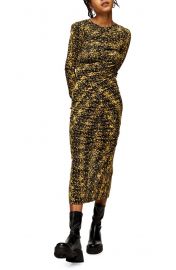 Animal Print Ruched Long Sleeve Jersey Midi Dress at Nordstrom