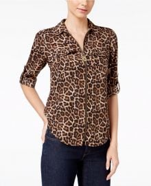 Animal-Print Zip-Up Utility Shirt at Macys