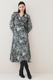 Animal Satin Twill Wrap Midi Dress at Karen Millen