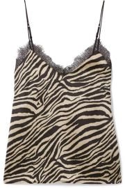 Anine Bing - Alicia lace-trimmed zebra-print silk-satin camisole at Net A Porter