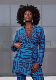 Aniq Women39s African Print Stretch Blazer Dress Fig Blue Geometric D39IYANU at D'Iyanu