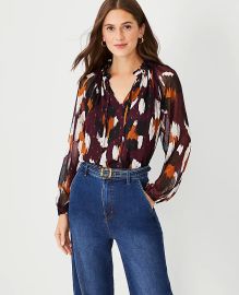 Ann Taylor Abstract Animal Print Shirred Raglan Sleeve Top at Ann Taylor