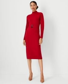 Ann Taylor Belted Turtleneck Sweater Dress in Gingham Red at Ann Taylor