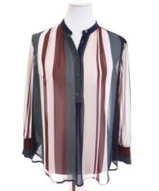 Ann Taylor Colorful Vertical Bold Stripe Popover Top Shirt Chiffon Womens Sz S eBay at eBay